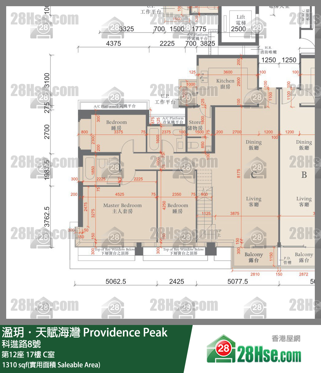 溋玥天賦海灣 屋苑 第12座 17樓 C室 平面圖