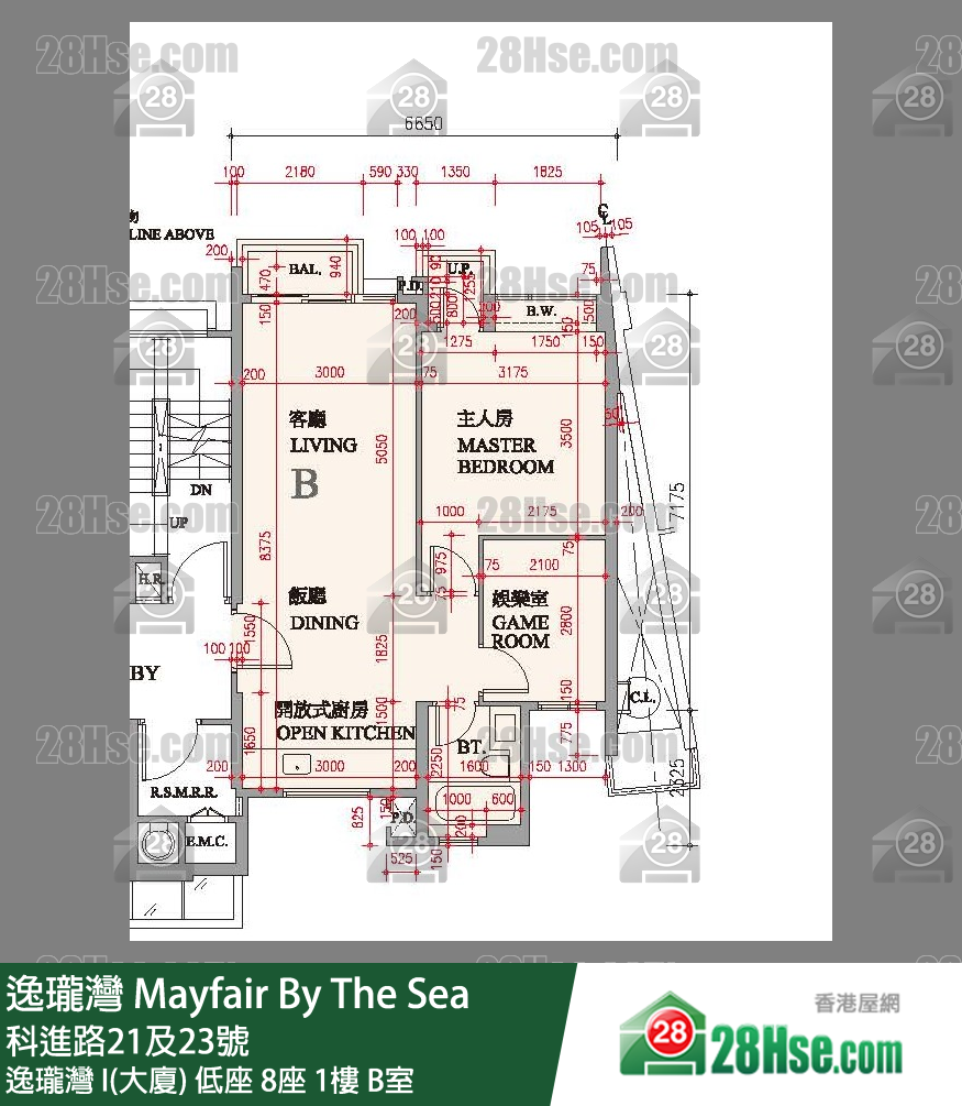 逸瓏灣 I & II  逸瓏灣 I(大廈)低座 8座1樓 B室 平面圖
