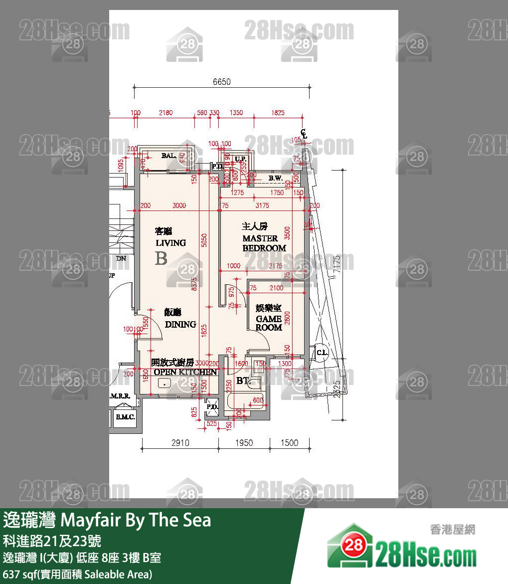 逸瓏灣 I & II  逸瓏灣 I(大廈)低座 8座3樓 B室 平面圖