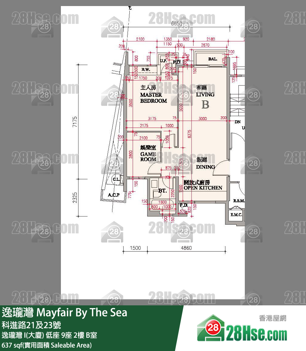 逸瓏灣 I & II  逸瓏灣 I(大廈)低座 9座2樓 B室 平面圖