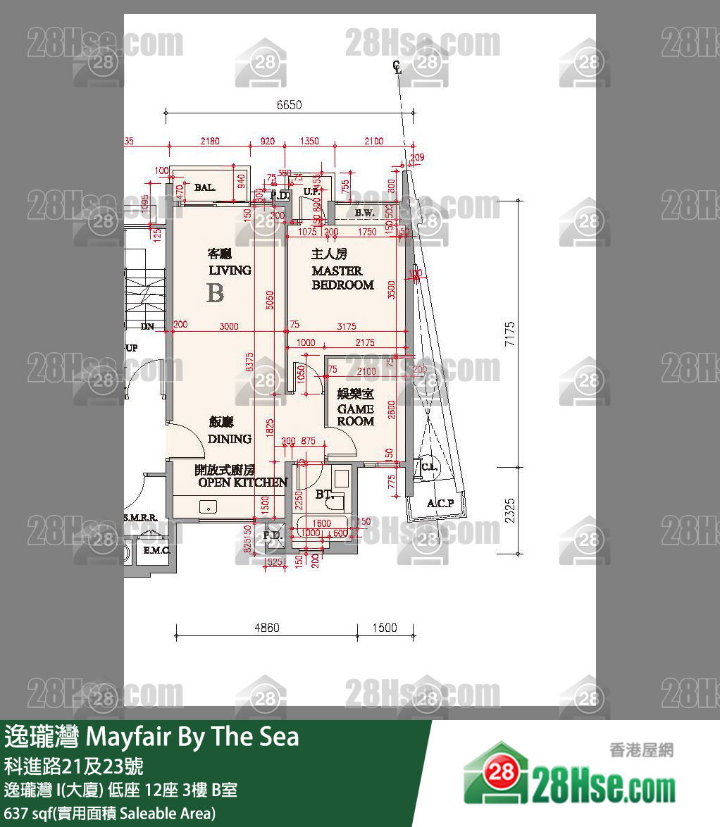 逸瓏灣 I & II  逸瓏灣 I(大廈)低座 12座3樓 B室 平面圖