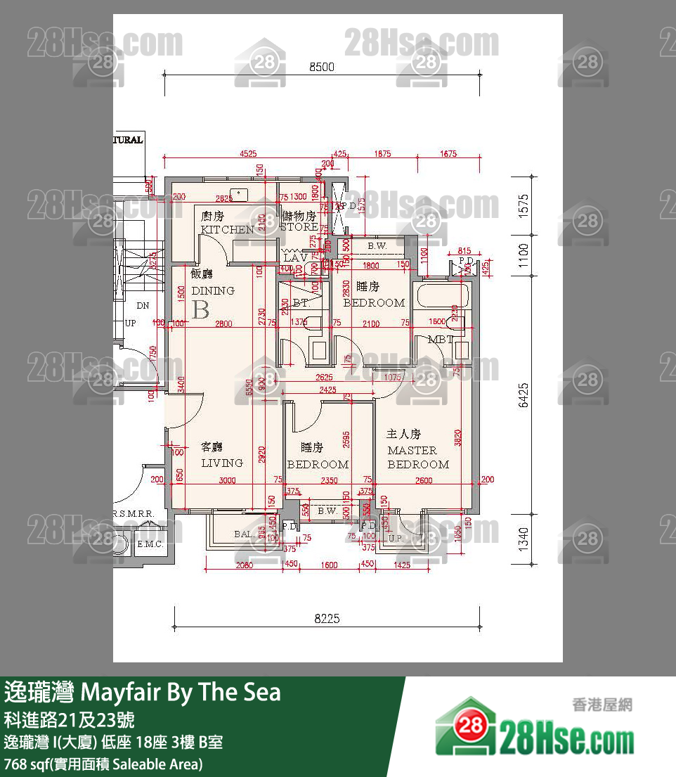 逸瓏灣 I & II  逸瓏灣 I(大廈)低座 18座3樓 B室 平面圖