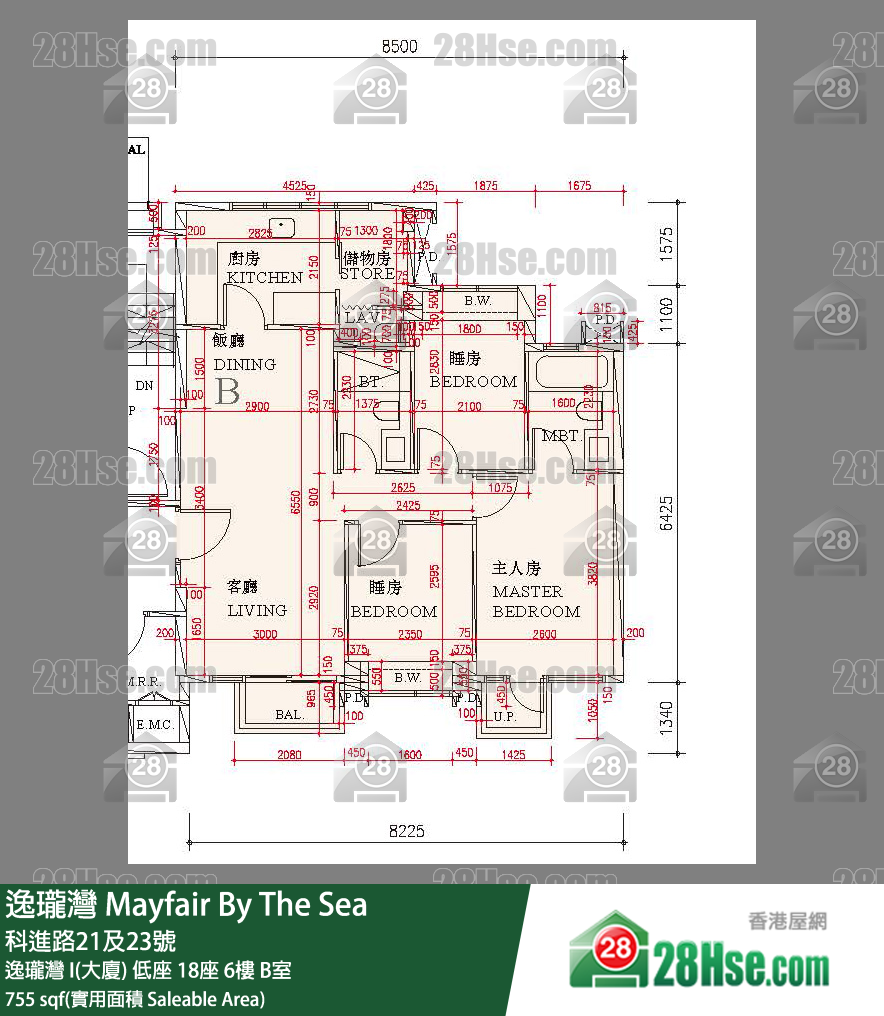 逸瓏灣 I & II  逸瓏灣 I(大廈)低座 18座6樓 B室 平面圖