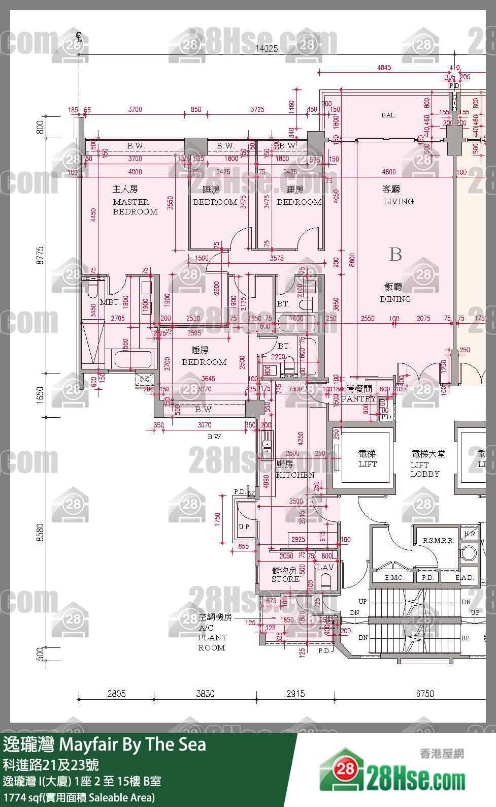 逸瓏灣 I & II  逸瓏灣 I(大廈) 1座 9樓 B室 平面圖