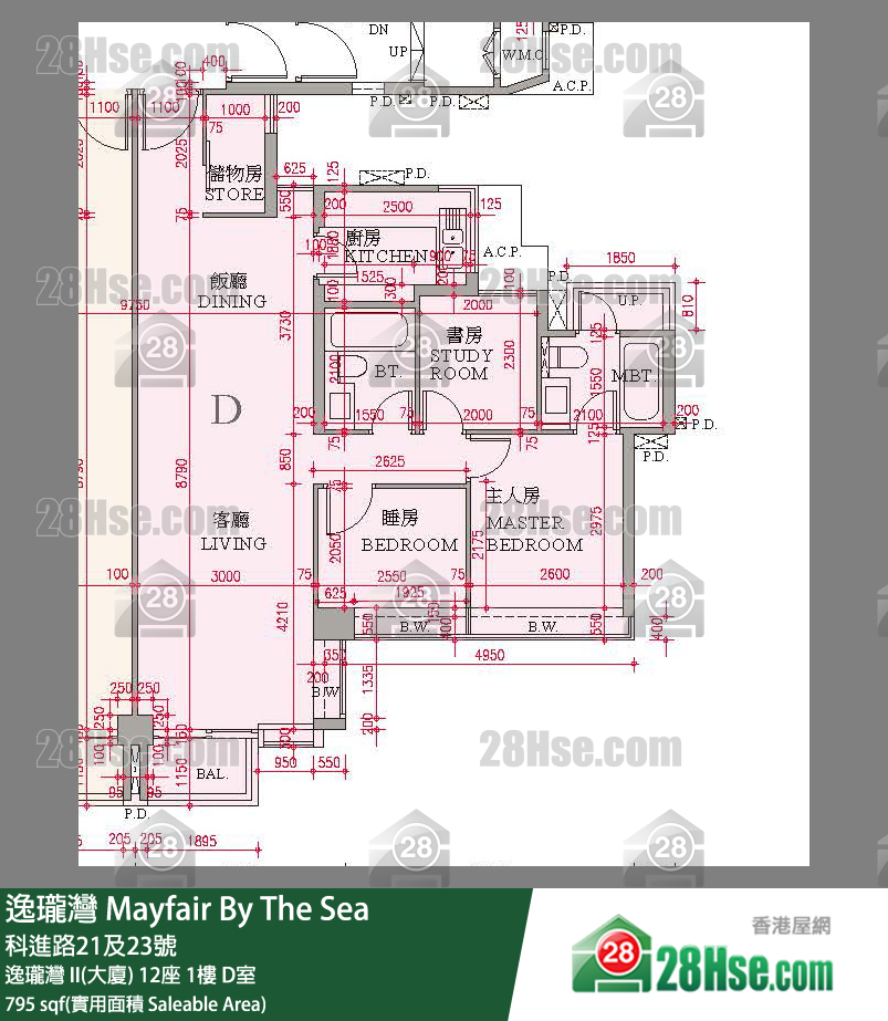 逸瓏灣 I & II  逸瓏灣 II(大廈) 12座 1樓 D室 平面圖