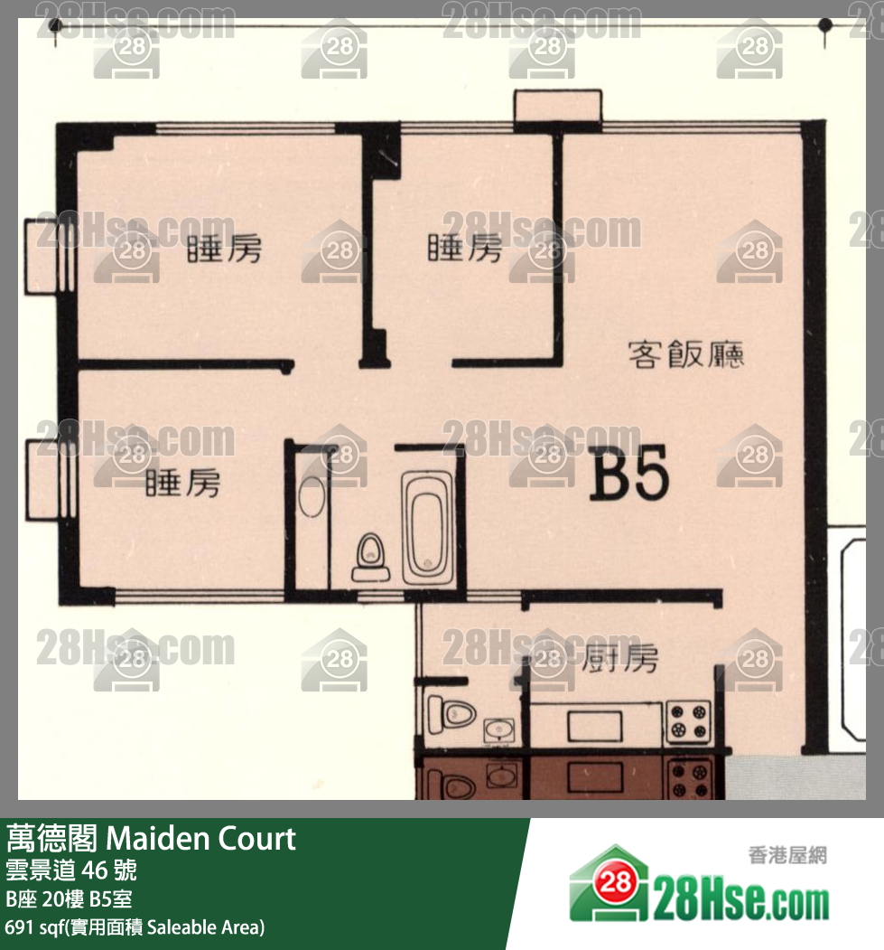 万德阁 B座20楼 B5室 平面图