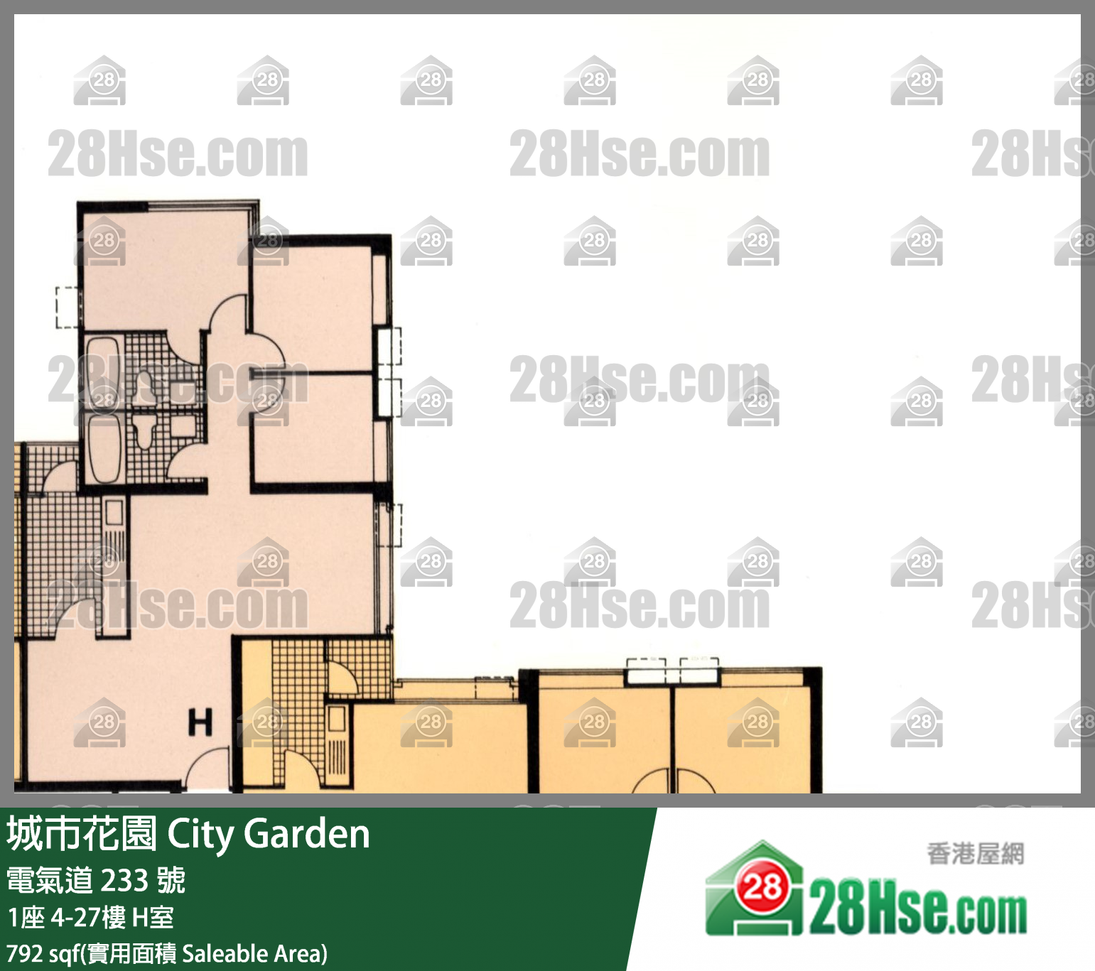 城市花園 1座12樓 H室 平面圖