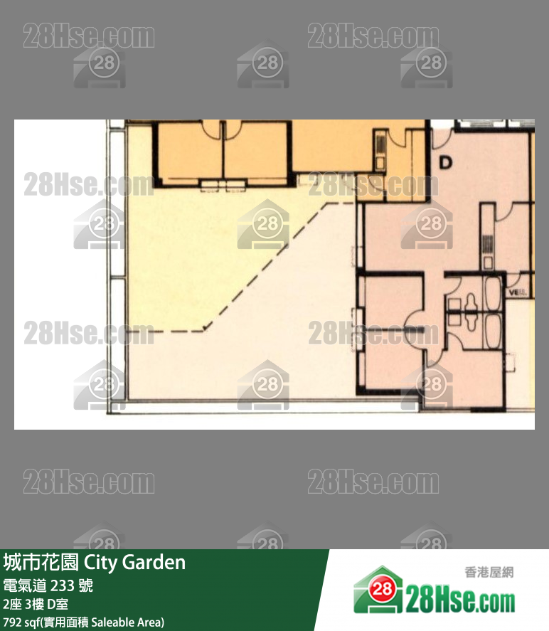 城市花園 2座 3樓 D室 平面圖