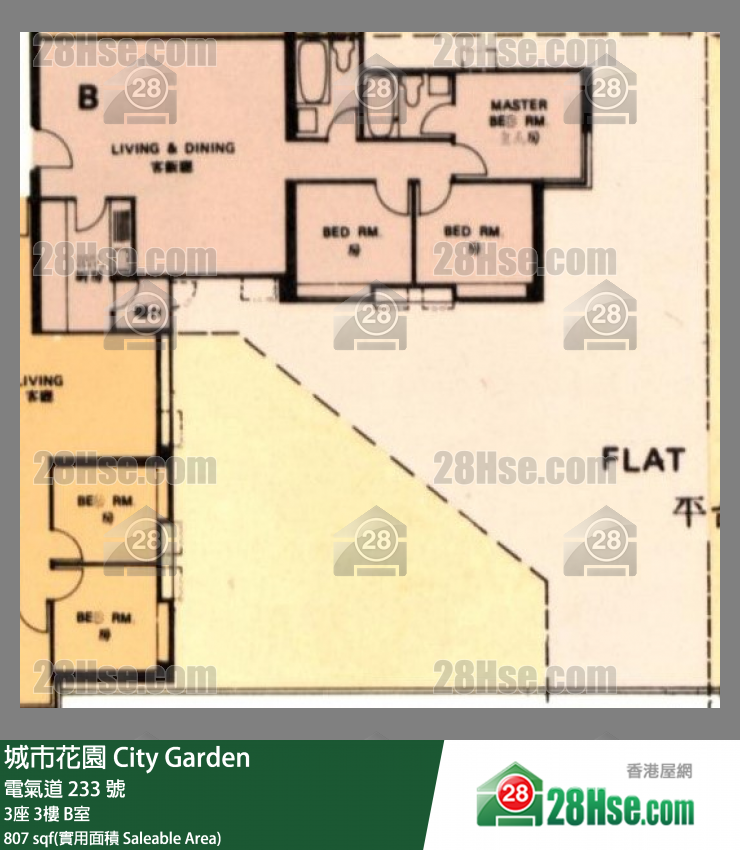 城市花園 3座 3樓 B室 平面圖