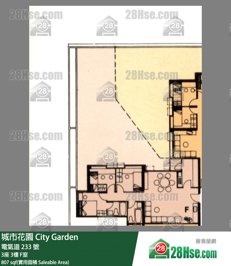 城市花園 3座 3樓 F室 平面圖