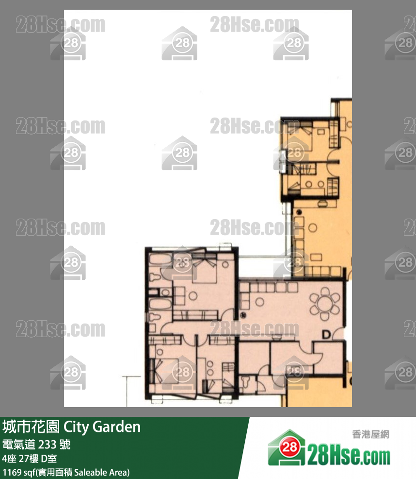 城市花園 4座27樓 D室 平面圖