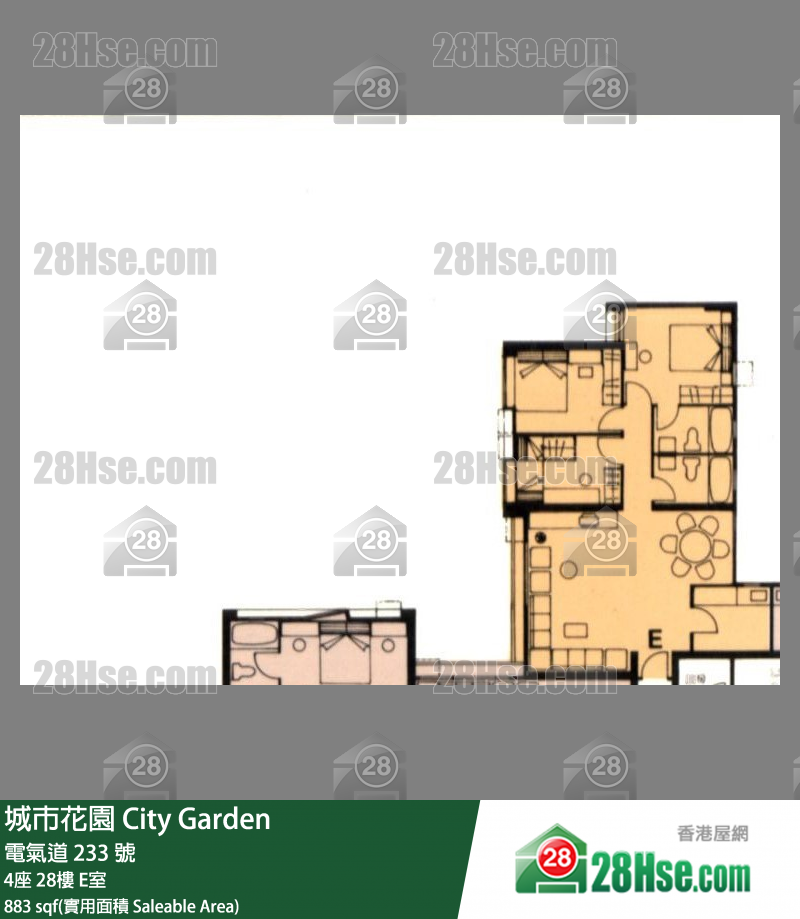城市花園 4座 28樓 E室 平面圖