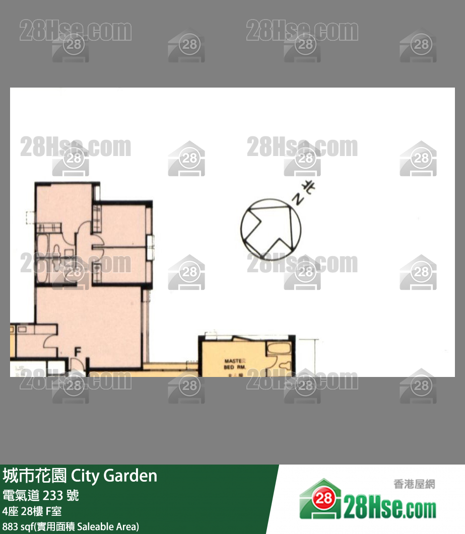 城市花園 4座28樓 F室 平面圖