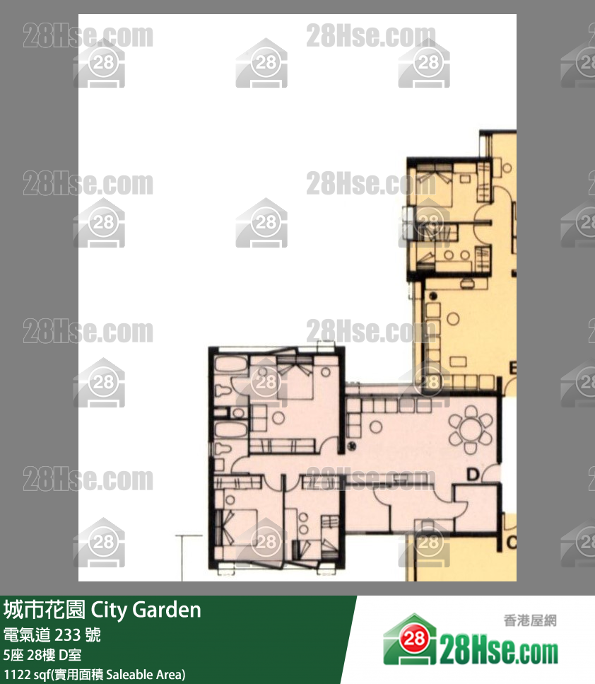 城市花園 5座 28樓 D室 平面圖