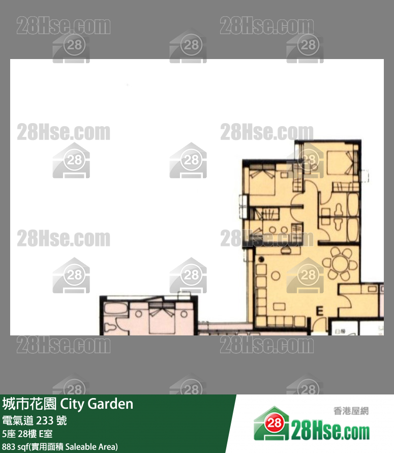 城市花園 5座28樓 E室 平面圖