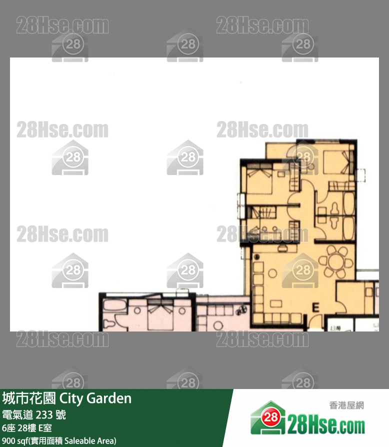 城市花園 6座28樓 E室 平面圖