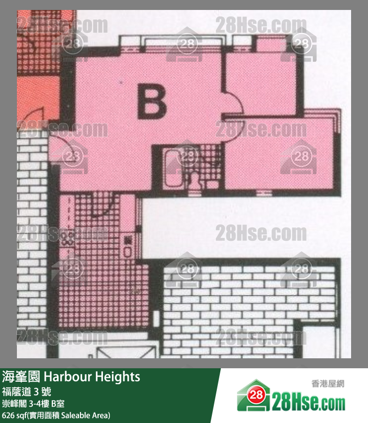 海峯園 崇峰閣 3樓 B室 平面圖
