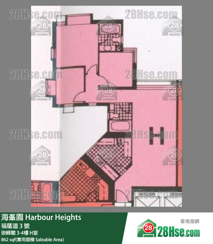 海峯園 崇峰閣3樓 H室 平面圖