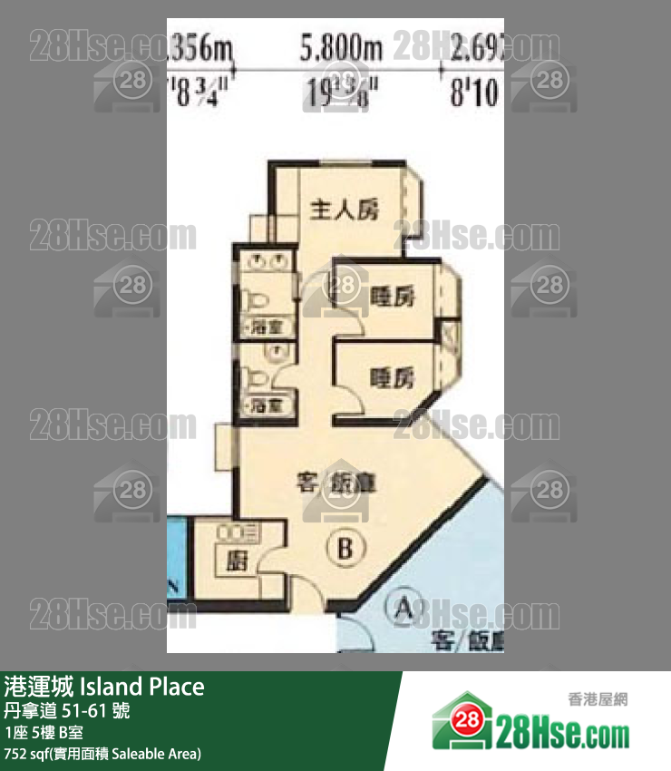 港運城 1座 5樓 B室 平面圖