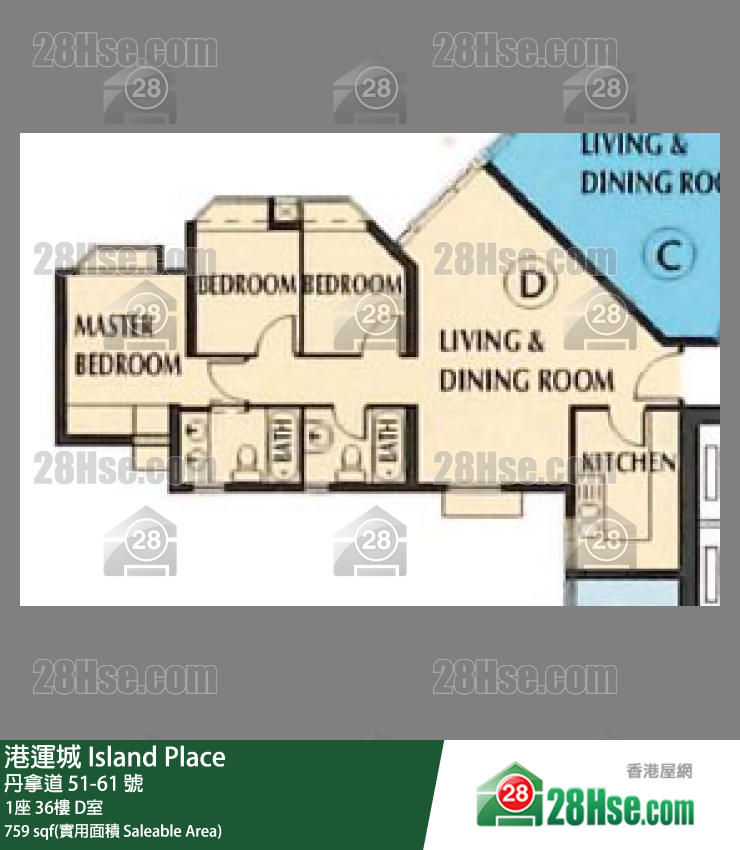 港運城 1座36樓 D室 平面圖