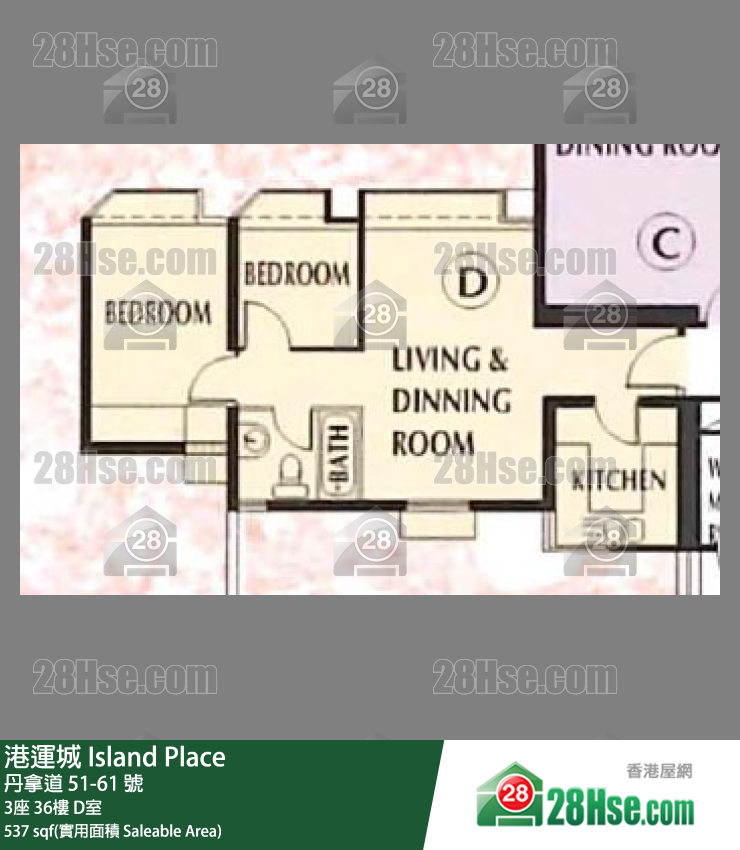 港運城 3座36樓 D室 平面圖