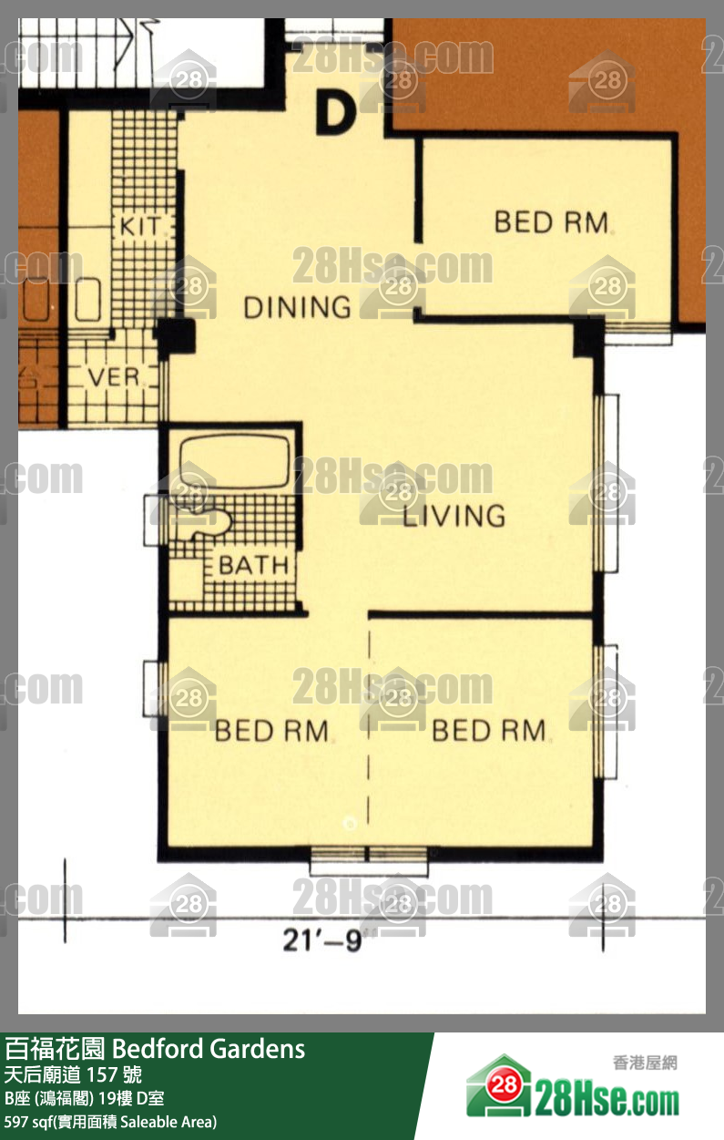 百福花园 B座 (鸿福阁) 19楼 D室 平面图