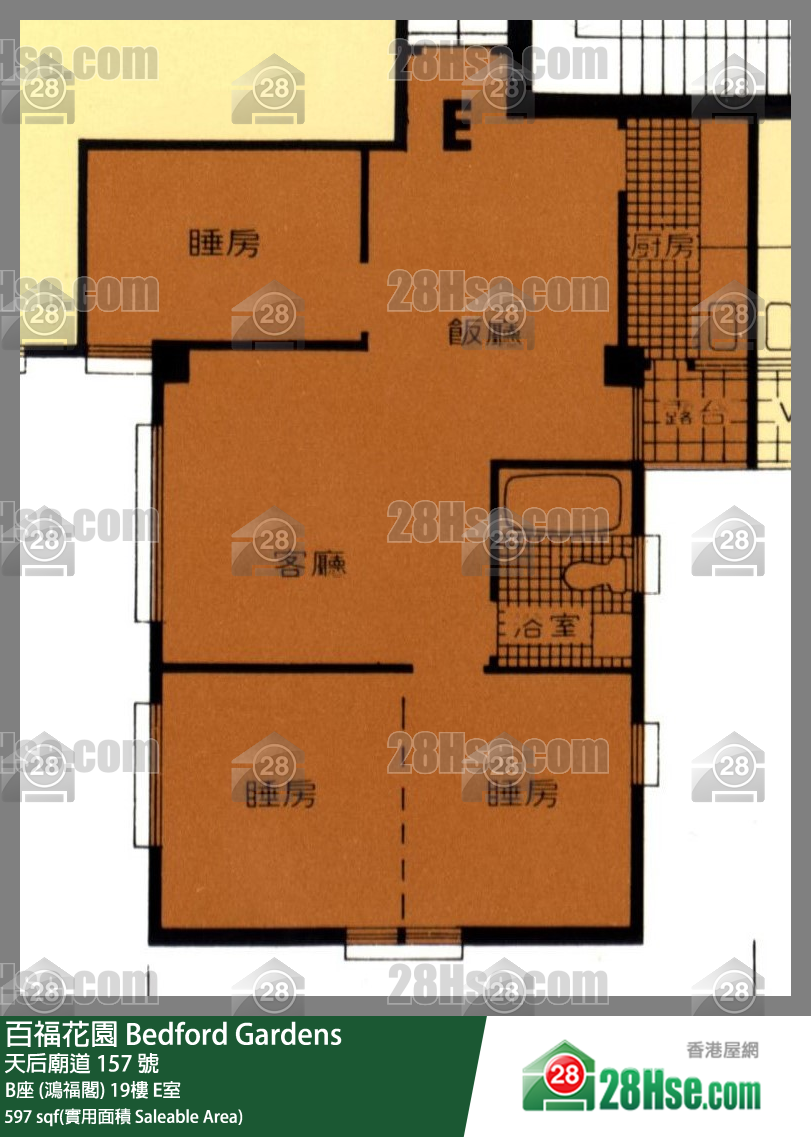 百福花園 B座 (鴻福閣)19樓 E室 平面圖