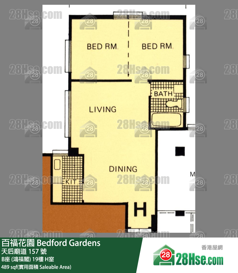 百福花园 B座 (鸿福阁) 19楼 H室 平面图