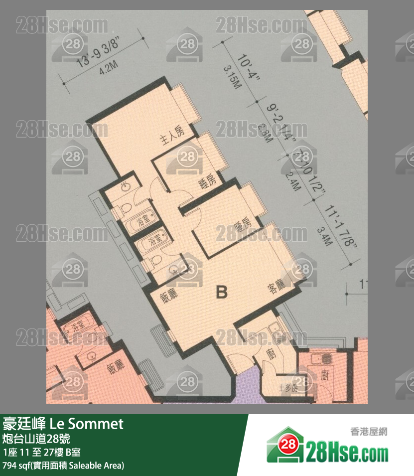 豪廷峰 1座15樓 B室 平面圖