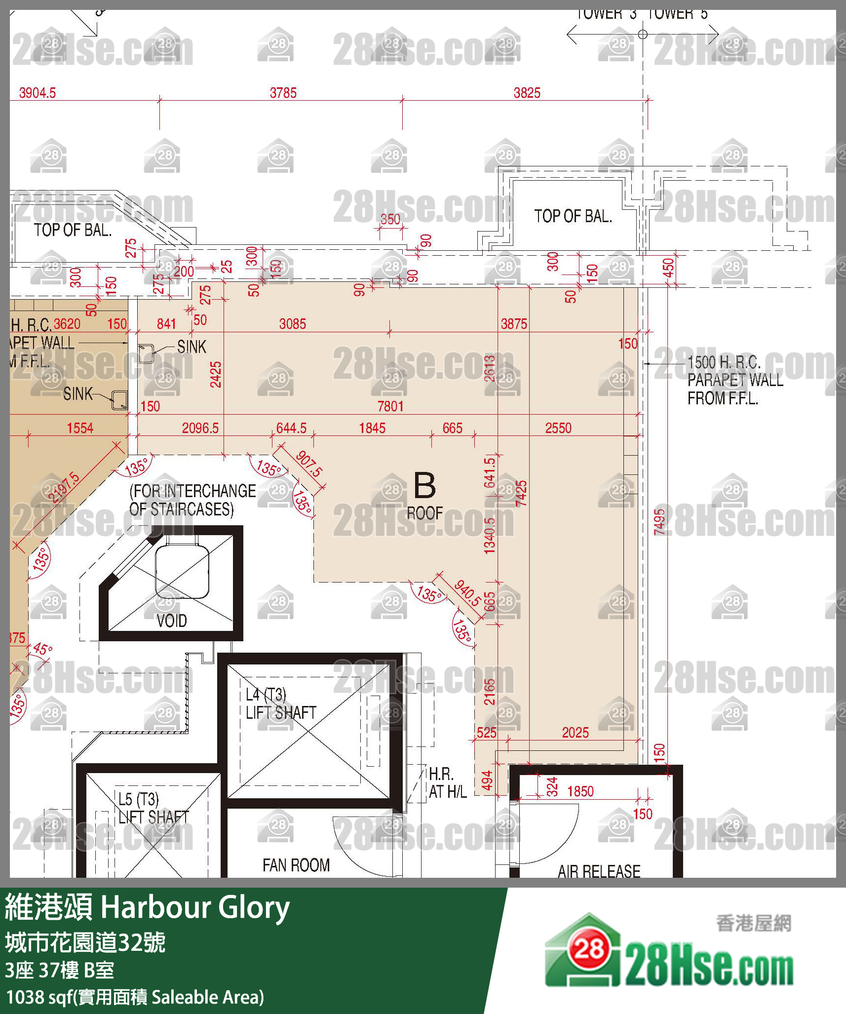 維港頌 3座37樓 B室 平面圖