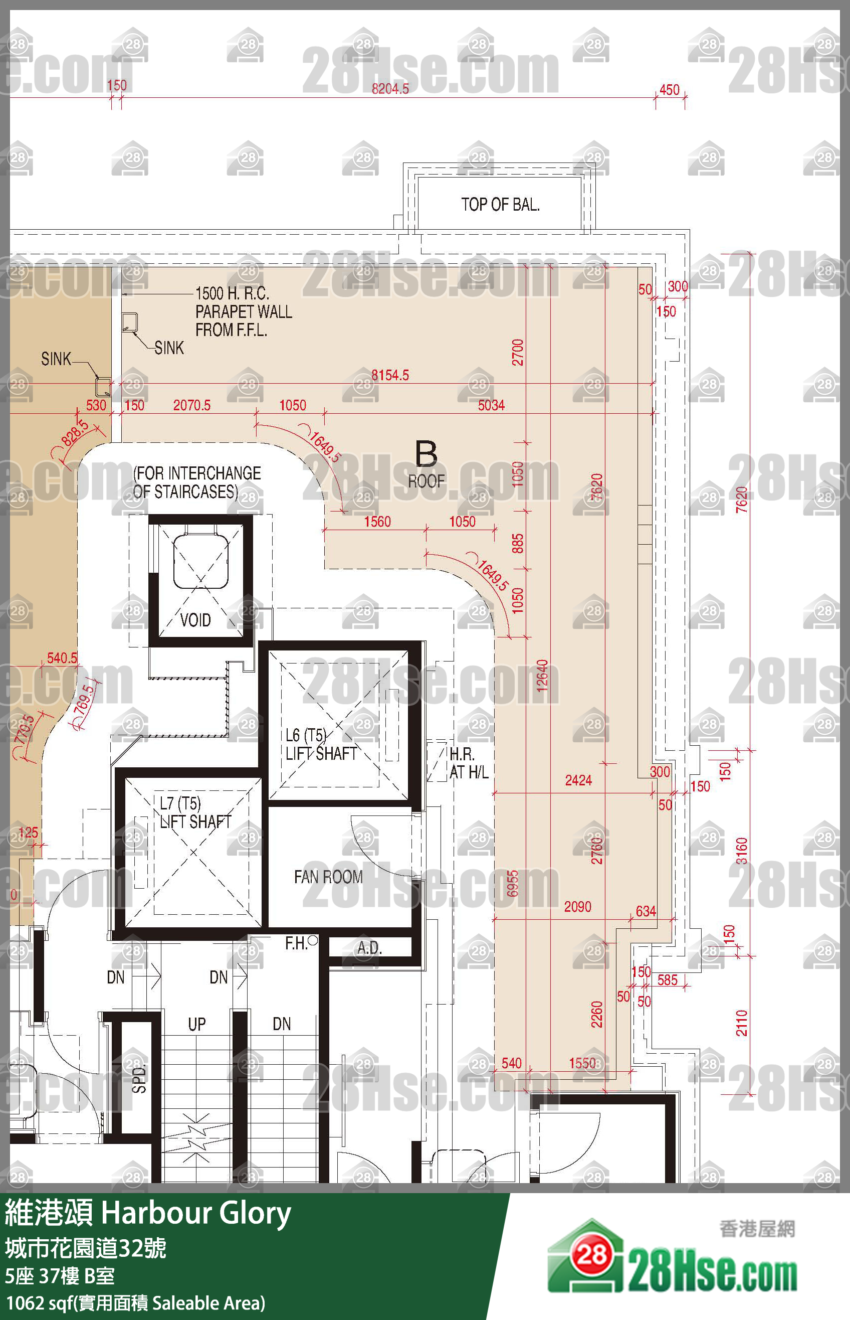維港頌 5座 37樓 B室 平面圖