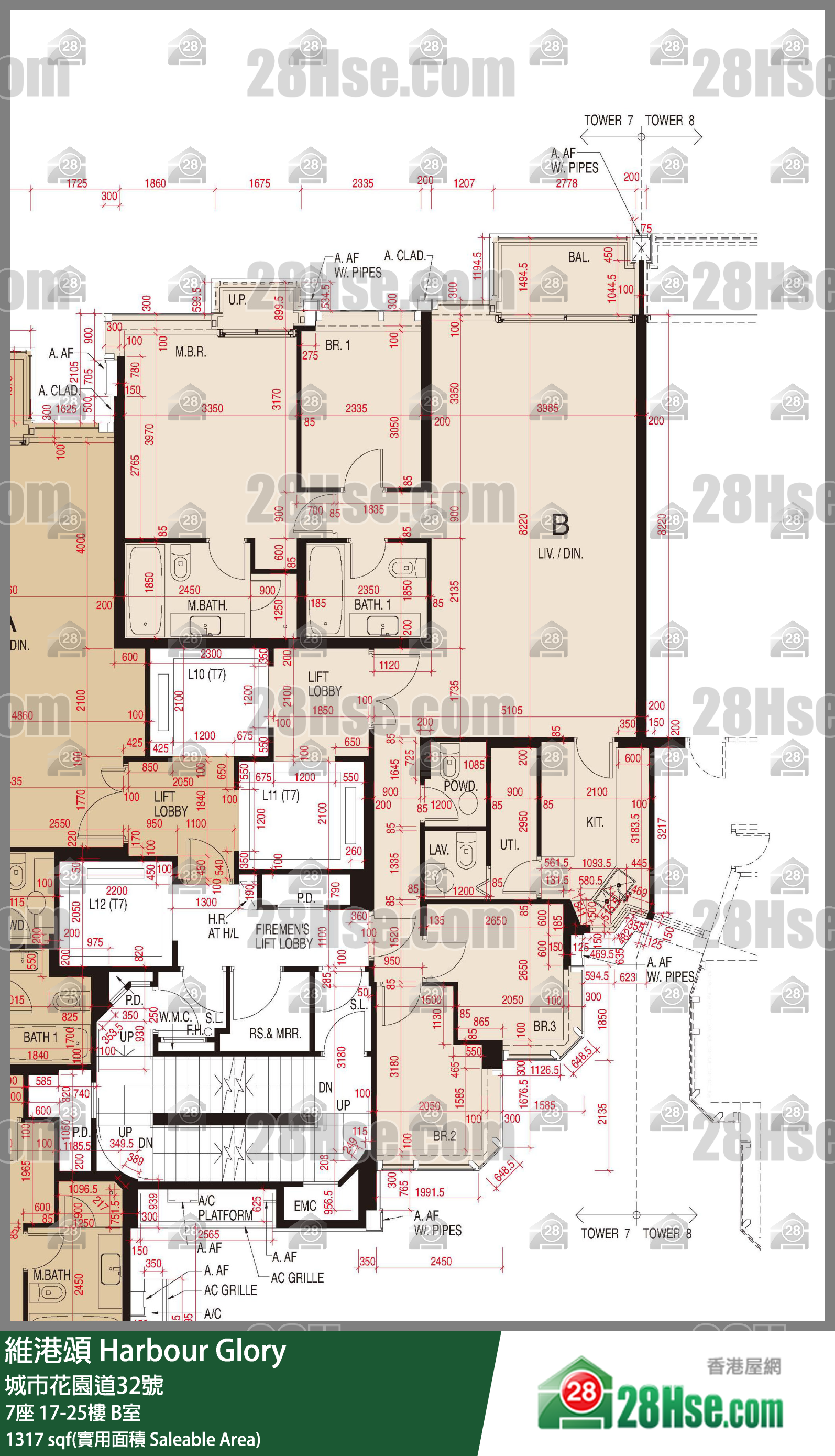 維港頌 7座 19樓 B室 平面圖