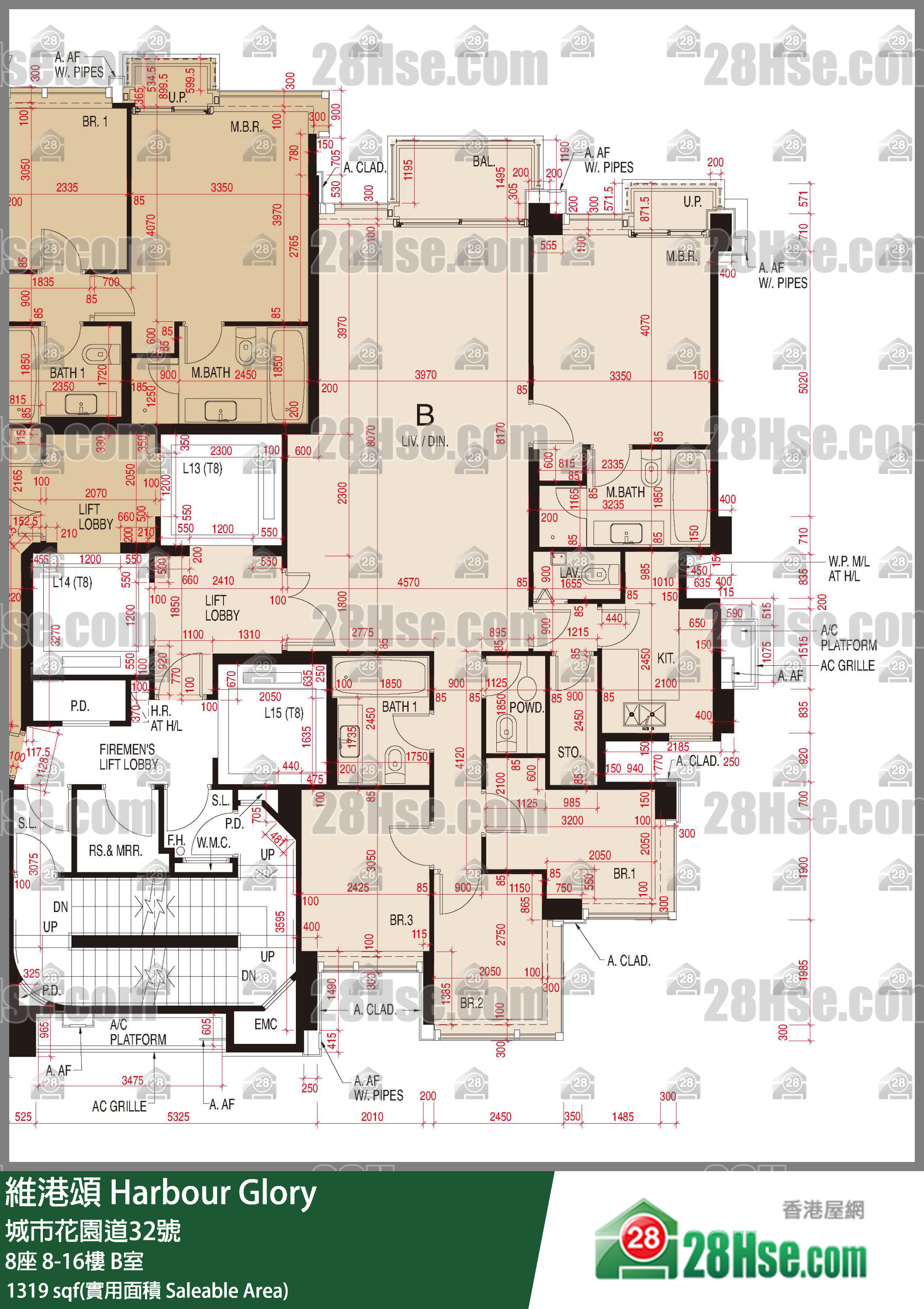 維港頌 8座15樓 B室 平面圖