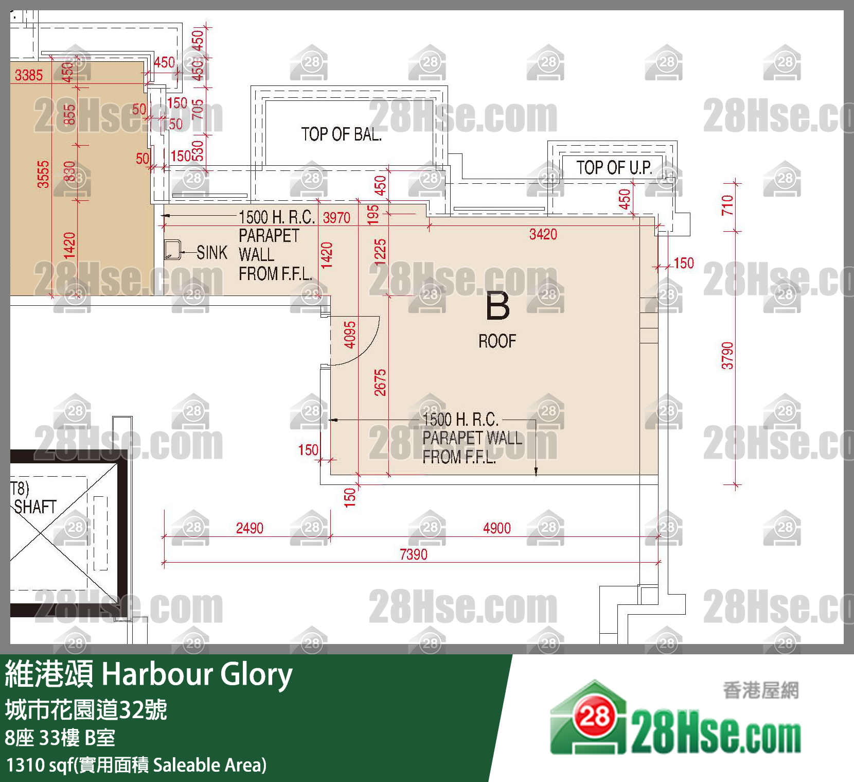維港頌 8座 33樓 B室 平面圖