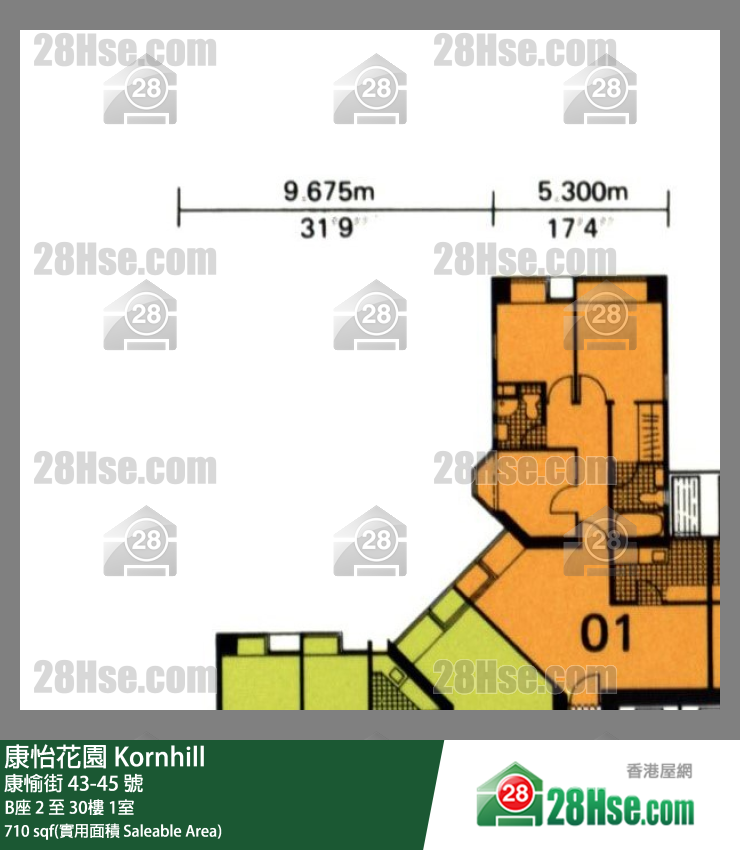 康怡花園 B座15樓 1室 平面圖
