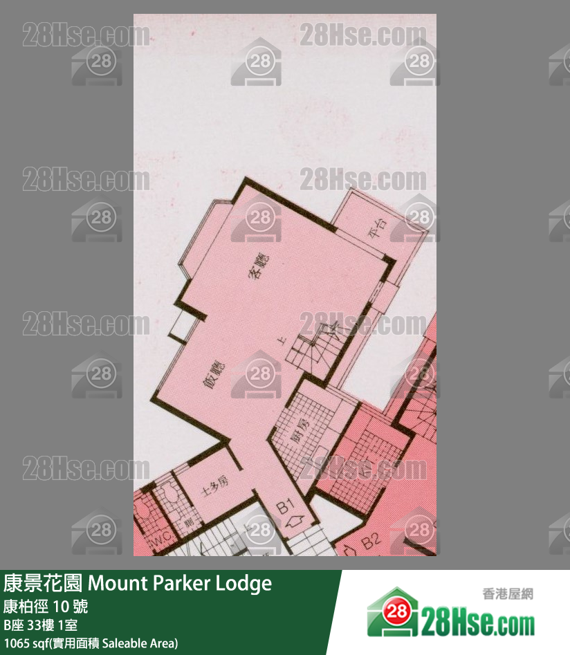 康景花園 B座33樓 1室 平面圖
