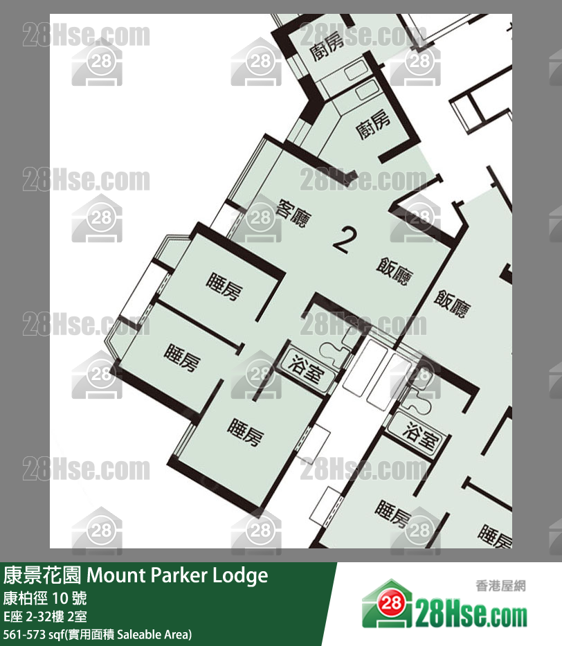康景花園 E座 28樓 2室 平面圖