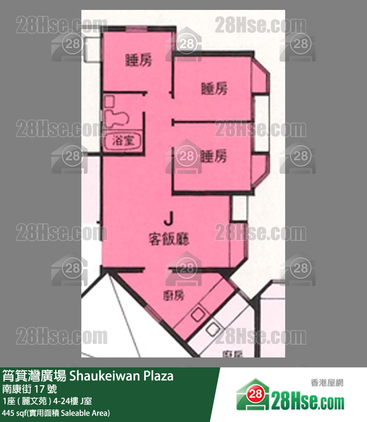 筲箕灣廣場 1座 ( 麗文苑 )21樓 J室 平面圖