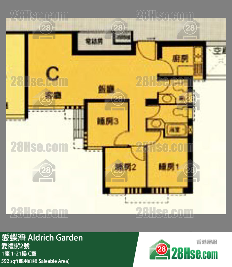 爱蝶湾 1座12楼 C室 平面图