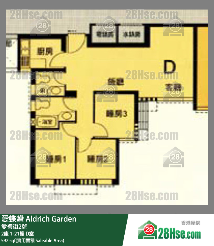 爱蝶湾 2座11楼 D室 平面图