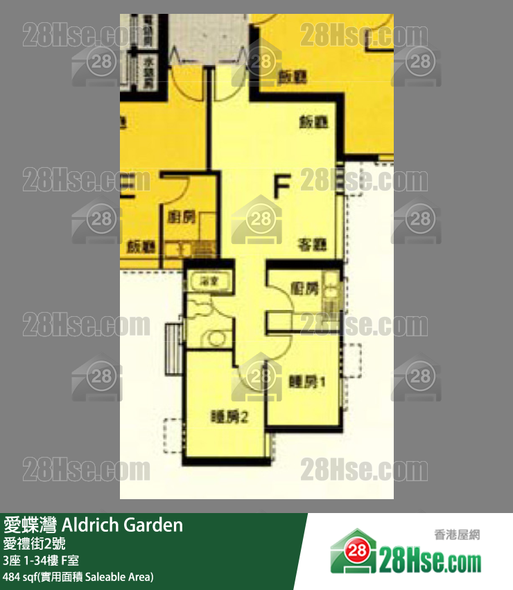 爱蝶湾 3座30楼 F室 平面图