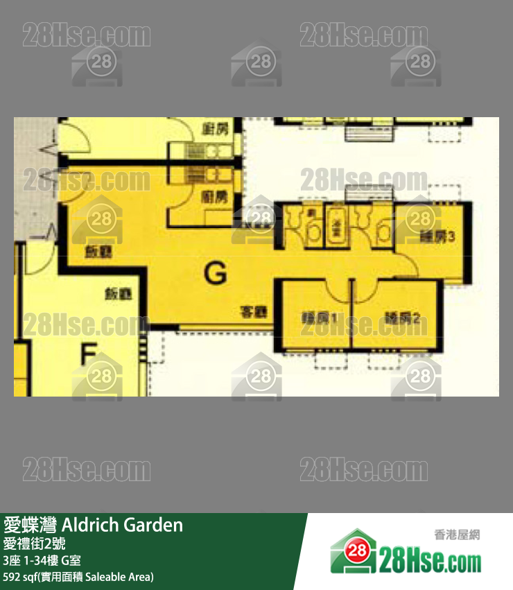 爱蝶湾 3座29楼 G室 平面图