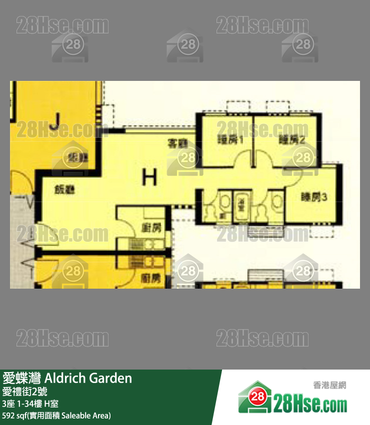 爱蝶湾 3座31楼 H室 平面图