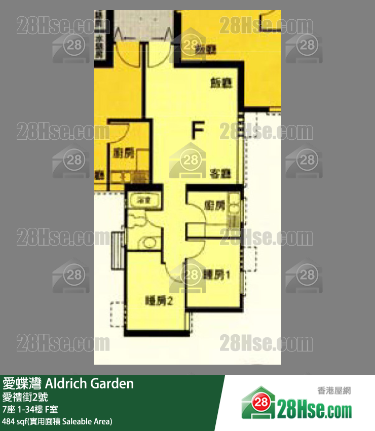 爱蝶湾 7座32楼 F室 平面图