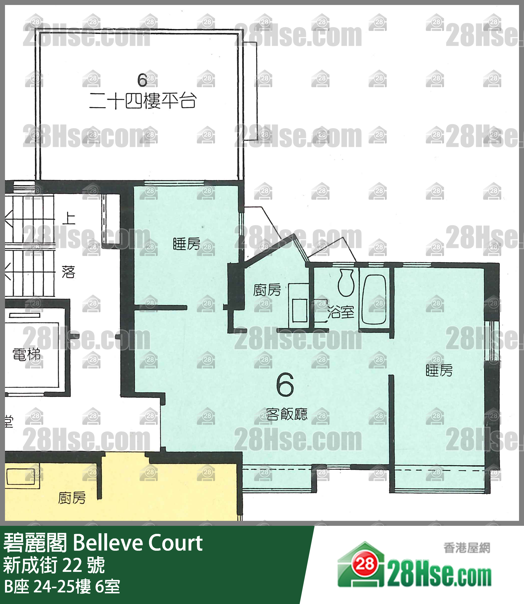 碧麗閣 B座24樓 6室 平面圖