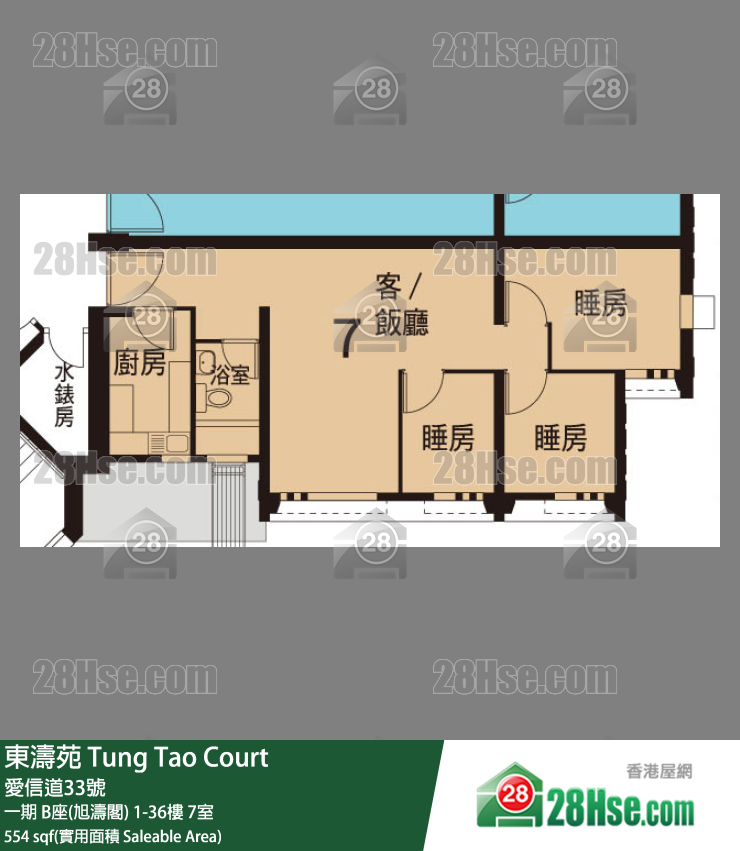 东涛苑 一期 B座(旭涛阁)1楼 7室 平面图