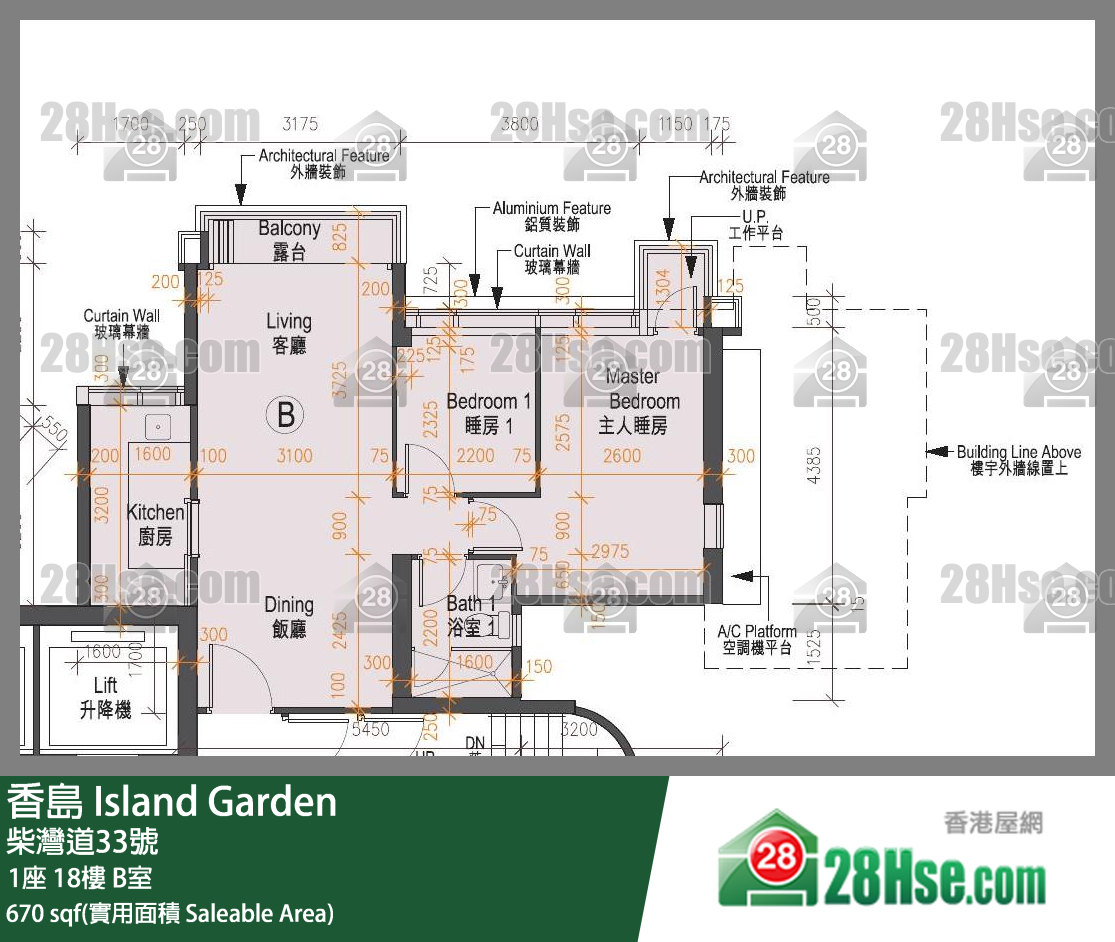 香島 1座18樓 B室 平面圖