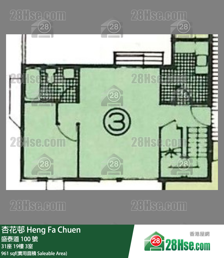 杏花邨 31座19樓 3室 平面圖