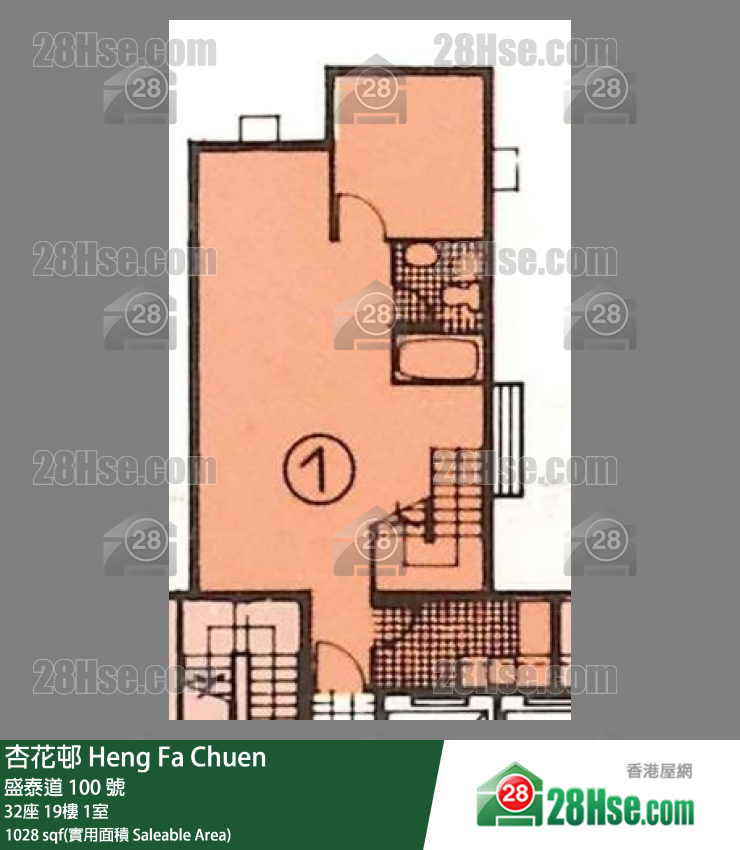 杏花邨 32座19樓 1室 平面圖