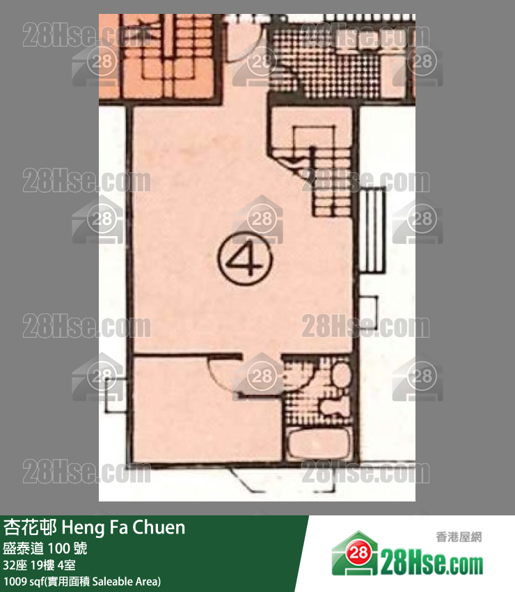 杏花邨 32座19樓 4室 平面圖